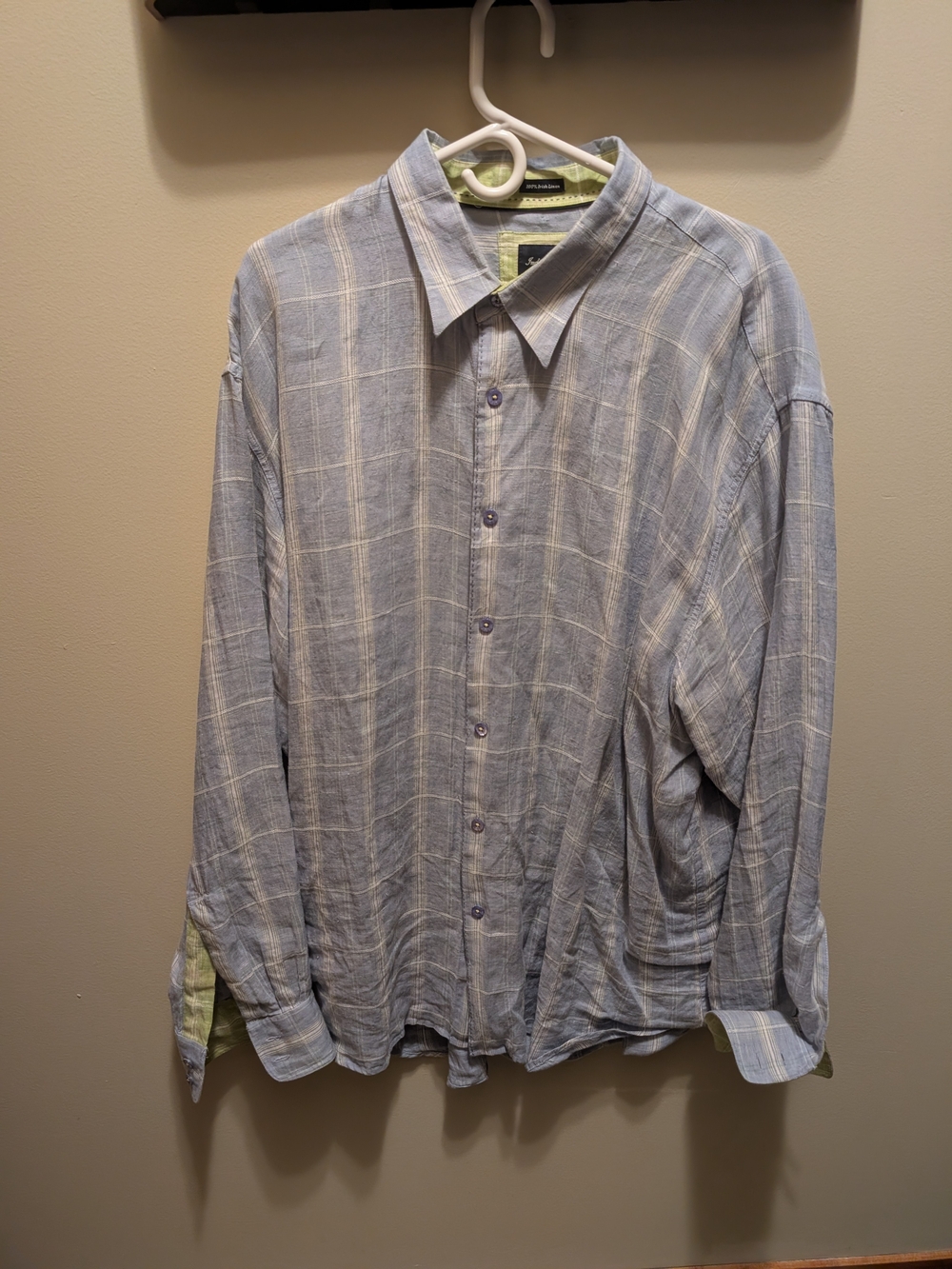 Indigo Palms Light Blue Plaid Men's Button-Up Shirt (Linen)